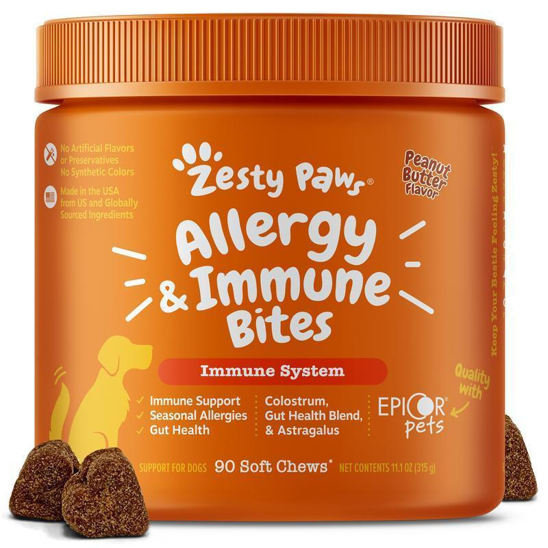 Zesty Paws Allergy & Immune Bites, Soft Chews Treats for Dogs Gut & Immune Health