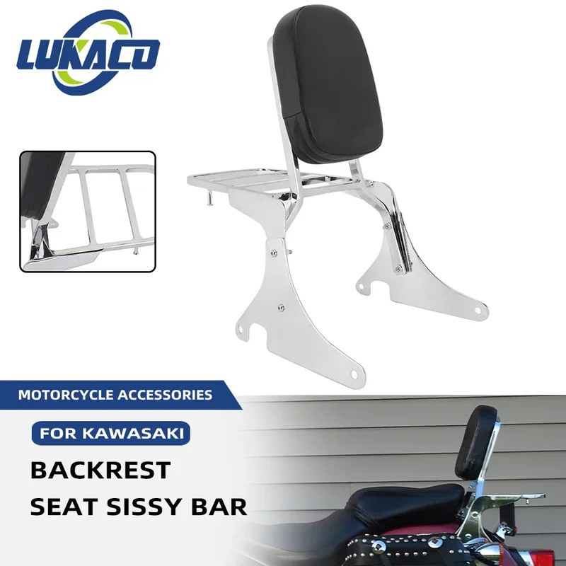 รถจักรยานยนต์ด้านหลังผู้โดยสารพนักพิง Sissy Bar Custom Chrome กระเป๋าเดินทาง Pad Kit สําหรับ Kawasak