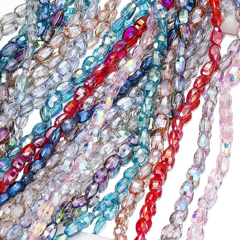 Faceted ลูกปัดแก้วหลวม ขนาด 6x8 มม. หลากหลายสี สำหรับทำเครื่องประดับและงานฝีมือ