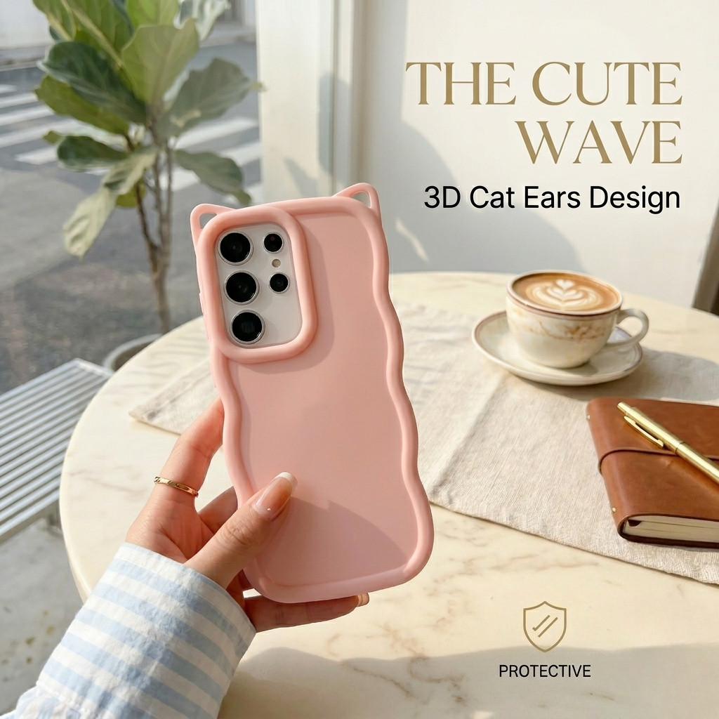 เคสโทรศัพท์ซิลิโคนกันกระแทกสําหรับ Samsung Galaxy S24 S23 S26 Ultra S58 A55 A54 A35 หูแมวน่ารักป้องก