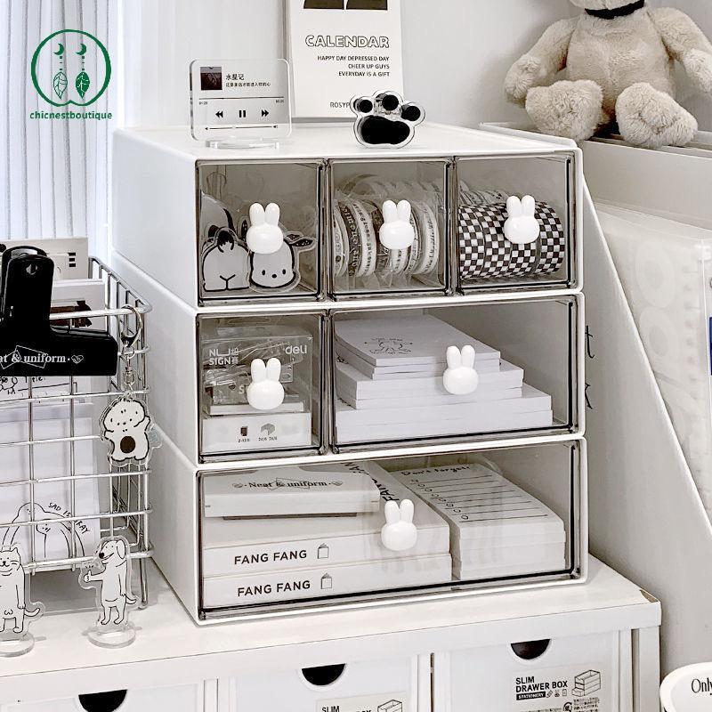 [Chicnest] Rabbit Handlebination Drawer Box Stationery Organizer Desktop Student Multipartment Drawe