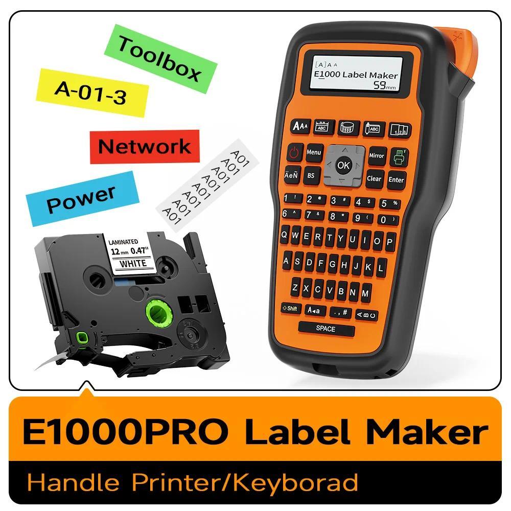เครื่องทําฉลาก E1000 PRO พร้อมเทป ไอคอนอักษรหลายอันสําหรับการจัดการสํานักงานโรงงานช่างไฟฟ้า, USB-C ส