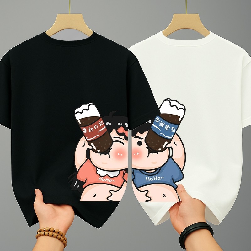 เสื้อคู่รัก สกรีนลายน่ารัก ชายหญิง สกรีนลายหน้า-หลัง ผ้านิ่มใส่สบาย โอเวอร์ไซส์ เสื้อ