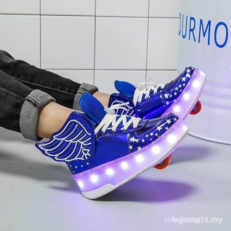 XONGT Double-wheel Heelys รองเท้า LED แบบชาร์จไฟได้รองเท้าลูกกลิ้งผู้ใหญ่ผู้ปกครอง-เด็กโรลเลอร์สเก็ต