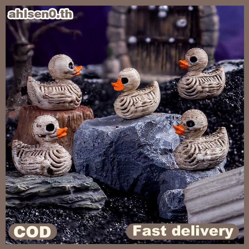 Ahlsen0 5PCS Mini Ducks Skeleton ตกแต่งฮาโลวีนเรซิ่นน่ากลัวเป็ด Miniatures ตกแต่งบ้าน Figurines Micr