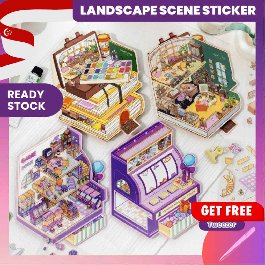 [KW] Dream & Play Studio Landscape Sticker 3D Scene Sticker for Journaling, สมุดภาพ, บรรเทาความเครีย