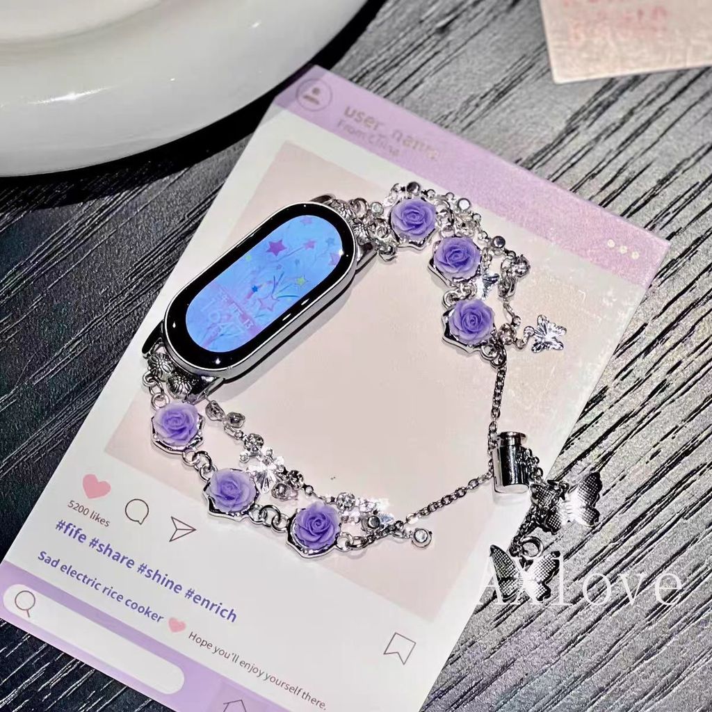 ใหม่ Rose ลูกปัดสายนาฬิกาสําหรับ Xiaomi Mi Band 10 9 8 7 4 5 6 4 3 NFC สร้อยข้อมือ Watchband เปลี่ยนวง