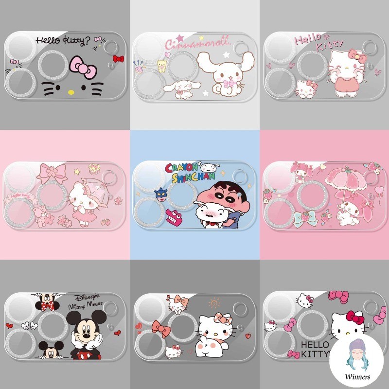 การ์ตูน My Melody Shiny Bling กล้องฟิล์มแก้ว Len สําหรับ IPhone 17 16 15 14 13 Pro Max 16Plus รวมทุกอย่าง Snoopy ฝาครอบป้องกันป้องกันหน้าจออุปกรณ์เสริมฝาครอบฟิล์ม