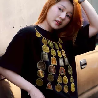 【Heat COD】 เสื้อยืด ผ้าโพลีเอสเตอร์ รวมมิตรพระเครื่อง เสื้อกวนๆ คอกลม ซักไม่หด ไม่ยับไม่ย้วย ไม่หด ไม่ต้องรีด แขนสั้น ใส