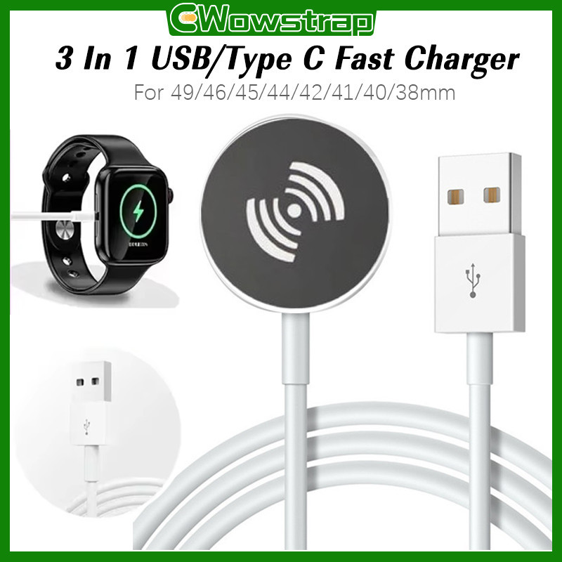 เครื่องชาร์จแม่เหล็กแบบไร้สาย USB Type-C for iWatch Apple Watch Ultra/SE 3 Series 11/10/9/8/7/6/5/4/3/2/1 49 46 45 41 42