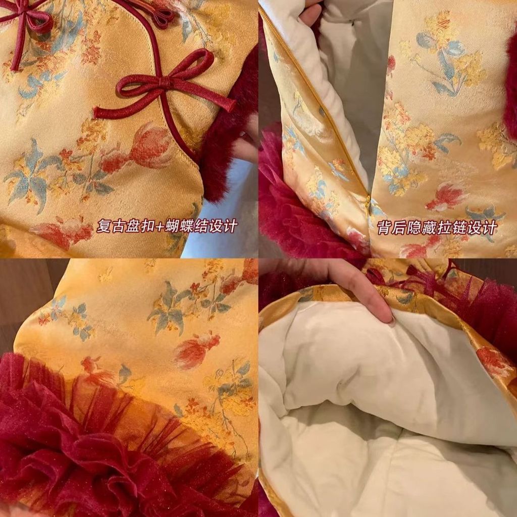 ชุดHanfu Cheongsam สไตล์จีน สาวฤดูหนาว เสื้อกั๊กแบบผ้านวม และชุดแต่งกายแบบโบราณจีน - รูปที่ 5