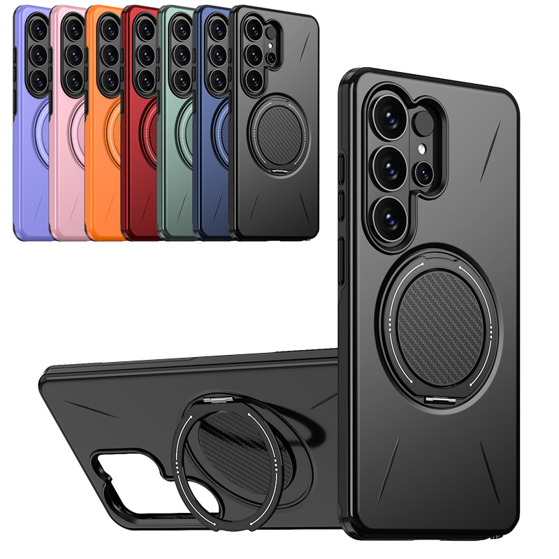 SAMSUNG โลหะหมุนวงเล็บเคสโทรศัพท์สําหรับSamsung S26 S25 S24 S23 Ultra/Plus/FE S25 edgeแม่เหล็กที่แข็งแกร่งฝาครอบป้องกันTPU + PCเกรดทหารAnti drop Shellพร้อมการออกแบบที่เรียบง่าย