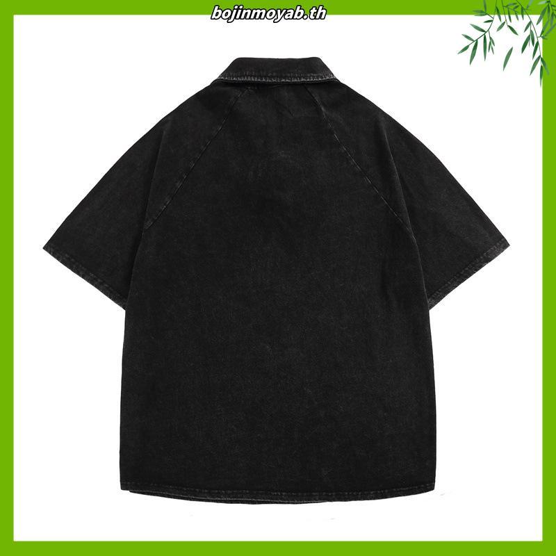 CBE BLACK DENIM CROP SHIRT 01 / เสื้อเชิ้ตคอปยีนส์แขนสั้น