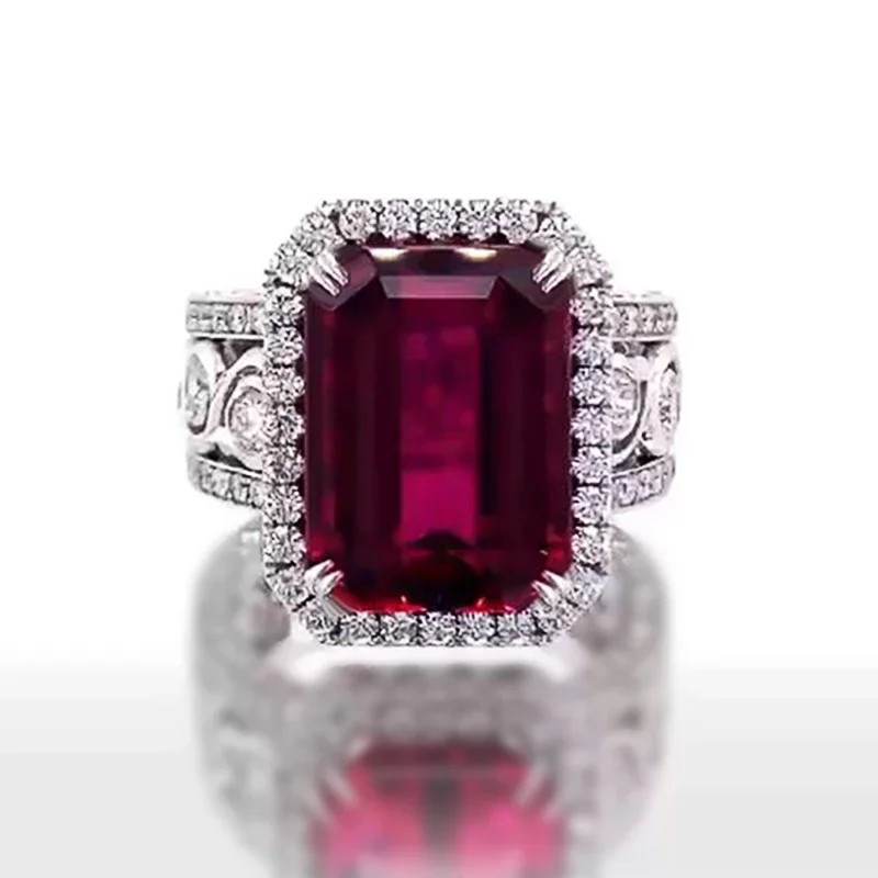 925 เงินสเตอร์ลิงที่น่าสนใจผู้หญิงแหวนสีแดง Cubic Zirconia ที่น่าสนใจ Honourable Chic Finger อุปกรณ์เสริม Charms เครื่องประดับงานแต่งงาน