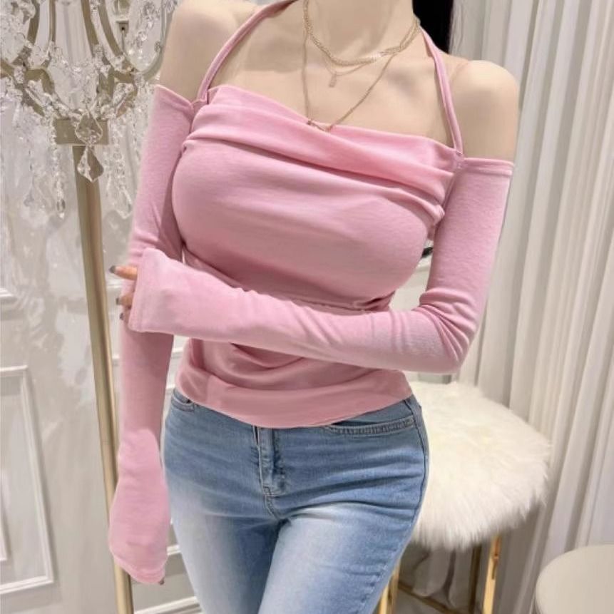 COD 2026 เกาหลีใต้ Dongdaemun ฤดูใบไม้ผลิฤดูใบไม้ร่วงสไตล์ใหม่ไหล่เดียวที่ไม่มีสายหนังแสดงรูป Halter