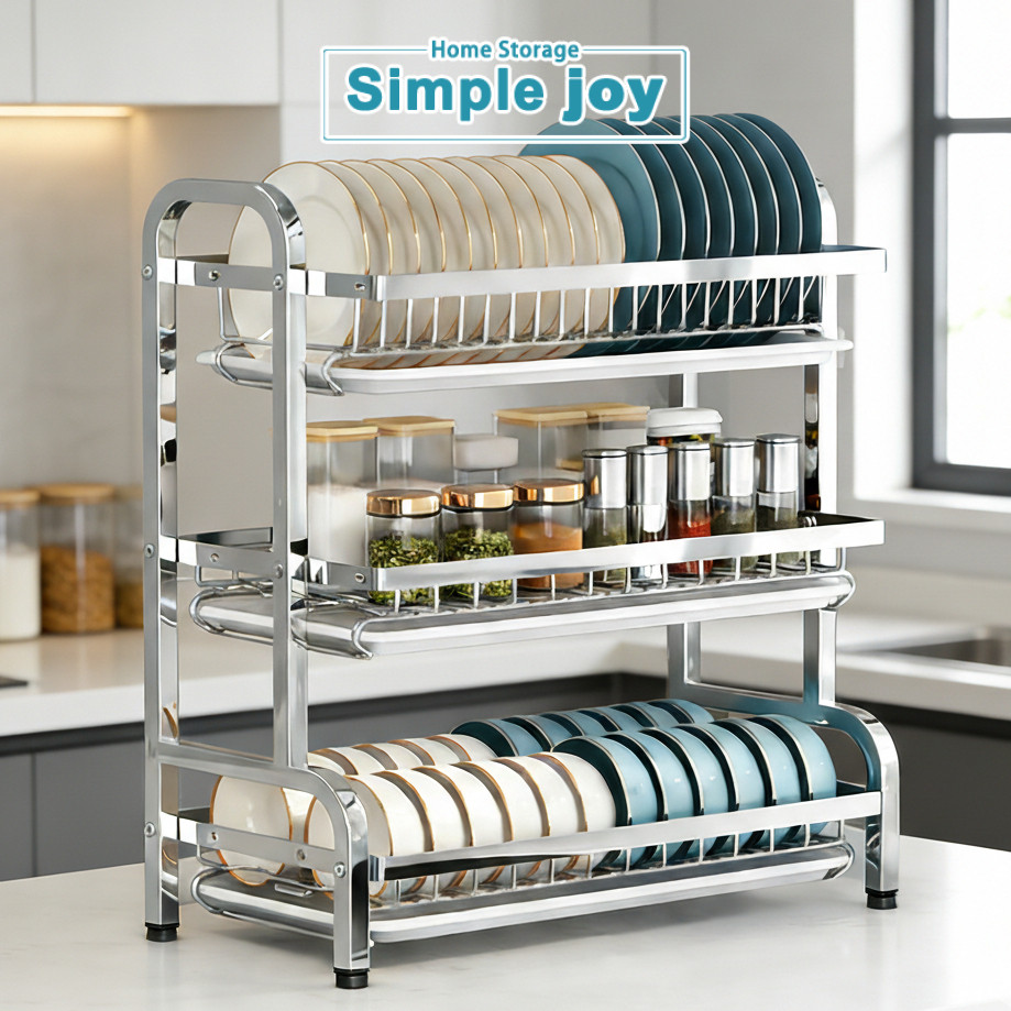 Simplejoy ชั้นวางจานสแตนเลส 2/3 ชั้น ที่คว่ำจานขนาด 56 ซม. ติดตั้งง่าย ใช้งานสะดวก