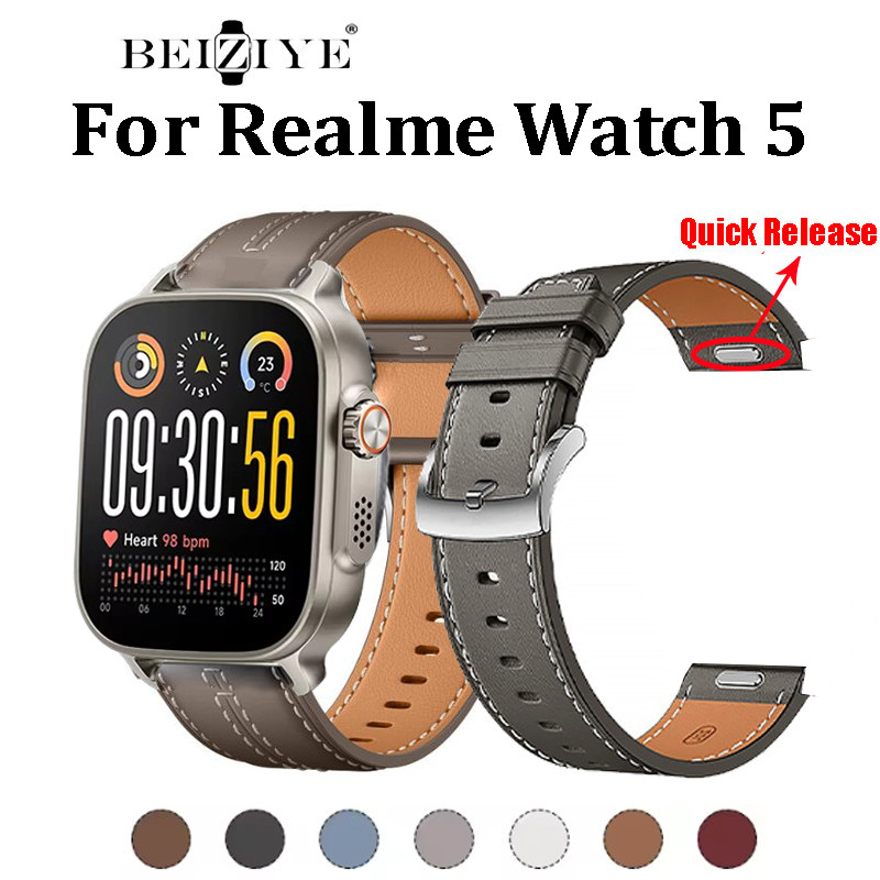 สายหนังแบบปลดเร็วสําหรับ Realme Watch 5 band Replacement สําหรับ realme watch 5 สายรัดข้อมือ