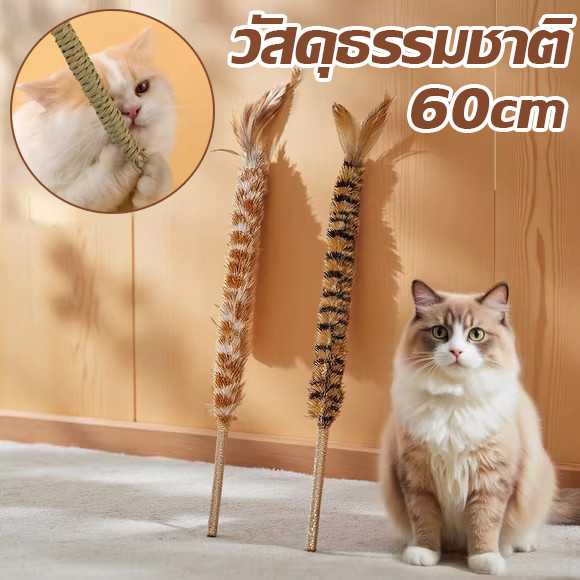 ไม้ตกแมว ไม้ล่อแมว ของเล่นแมว ไม้ตบแมว วัสดุธรรมชาติ สําหรับสัตว์เลี้ยง แมว 60CMแปรงขนนกแบบโบราณ