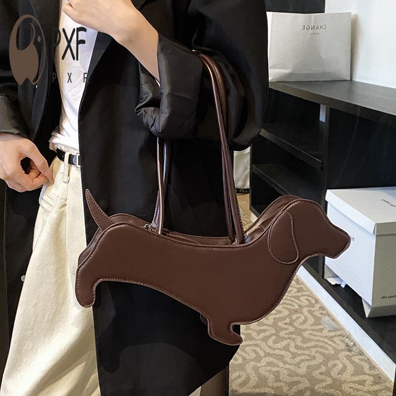 Funny Sausage Dog PU Leather Shoulder Bag - Solid Color Evening Party Bag