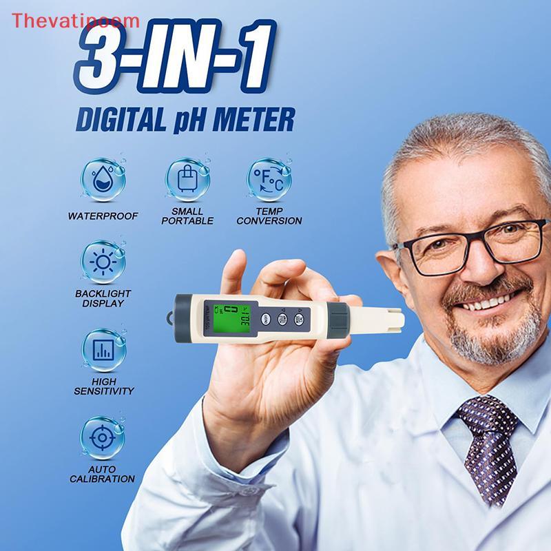 [Thevatipoem] เครื่องวัดค่า PH, TDS/pH/อุณหภูมิ 3-in-1 PH Meter สําหรับน้ํา, 0-14 PH ช่วงการวัดมิเตอ