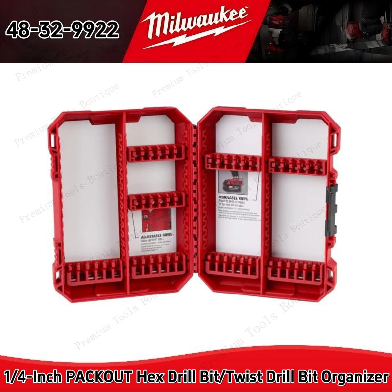 Milwaukee 48-32-9922 PACKOUT ขนาดใหญ่ 1/4 "Hex Impact เจาะ/Auger Bit Storage Case เครื่องมือไฟฟ้าอุปกรณ์เสริมกล่องเก็บ