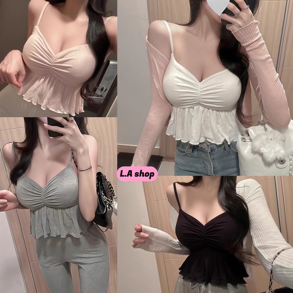 L.A Shop★เสื้อคุณภาพดี เสื้อสายเดี่ยวผู้หญิง เสื้อสายเดี่ยว เสริมฟองน้ำ ผ้าใส่สบาย FY2762-0