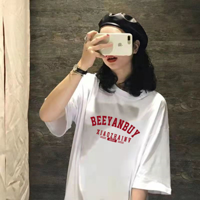 COD หลวมขนาดใหญ่ฤดูร้อน Influencer 2025 พิมพ์รอบคอ All-Match เสื้อยืดผู้หญิง Slimmer ดูแฟชั่นผ้าฝ้าย