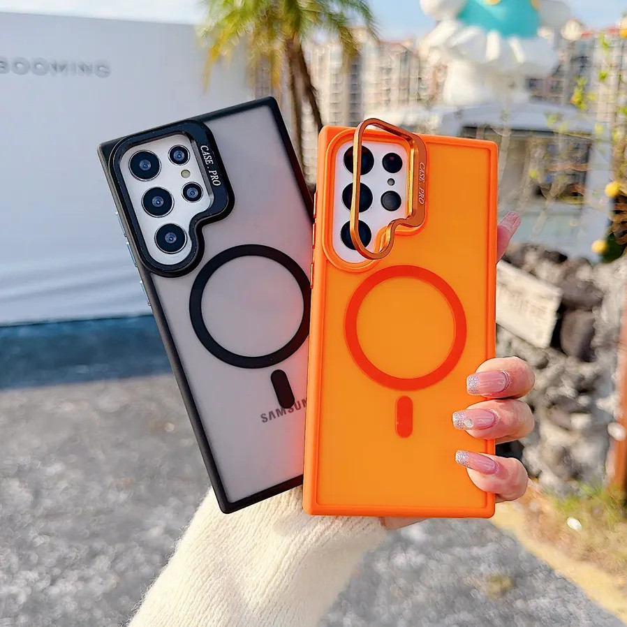 เลนส์แม่เหล็กซ่อนวงเล็บ Matte โปร่งแสงสําหรับ Samsung S26 Ultra Plus S25FE S25 S24 Ultra Plus S23FE S23 S22 Ultra A57 A37 Kickstand ฝาครอบชาร์จไร้สาย