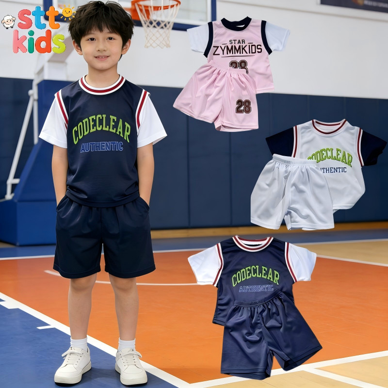 [กรุงเทพฯ จัดส่ง]ชุดบาสเก็ตบอลเด็กชายระบายอากาศดีอายุ 3-13 ปี เสื้อเชิ้ตแขนสั้น + กางเกงขาสั้น