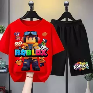 BOB [พร้อมส่ง] ชุดเด็กชาย Children Robloxเสื้อยืดเด็ก คอตตอน ชุดสูทเด็กผู้ชาย ชุดลำลอง 2 ชิ้น แฟชั่น สำหรับเด็กชายตัวเล็