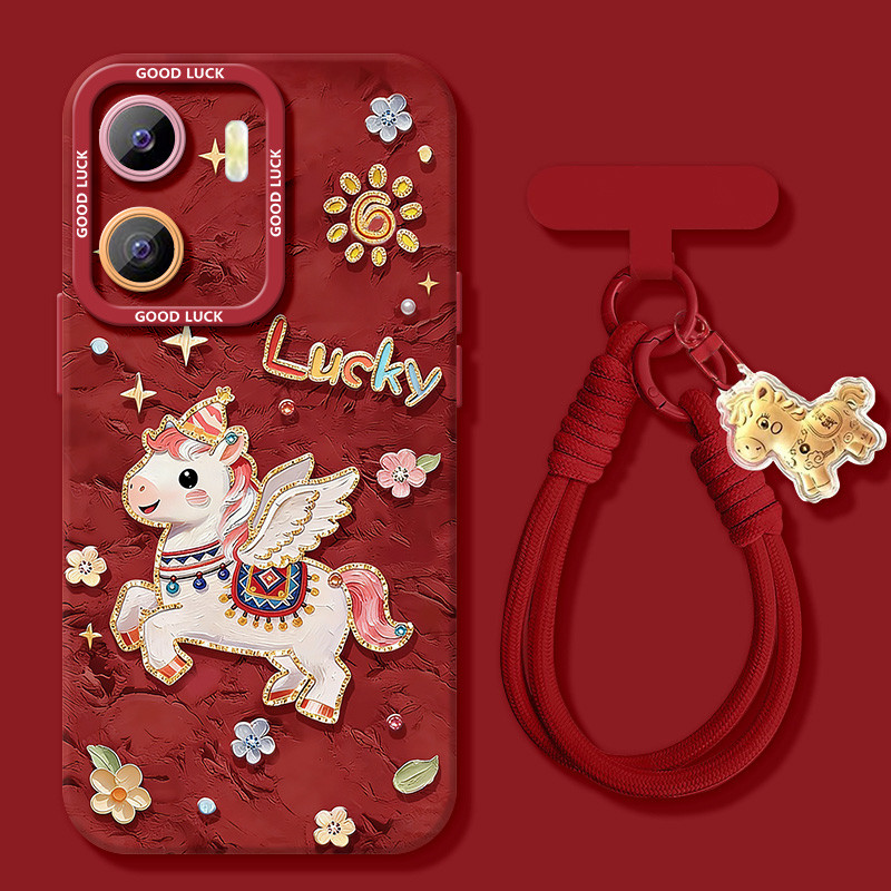เคส vivo y200 5g เคสวีโว่ y200 5g เหมาะสําหรับ vivoy10 เคสโทรศัพท์สีแดง 2026 ปีม้า vivo สไตล์ใหม่ Y1