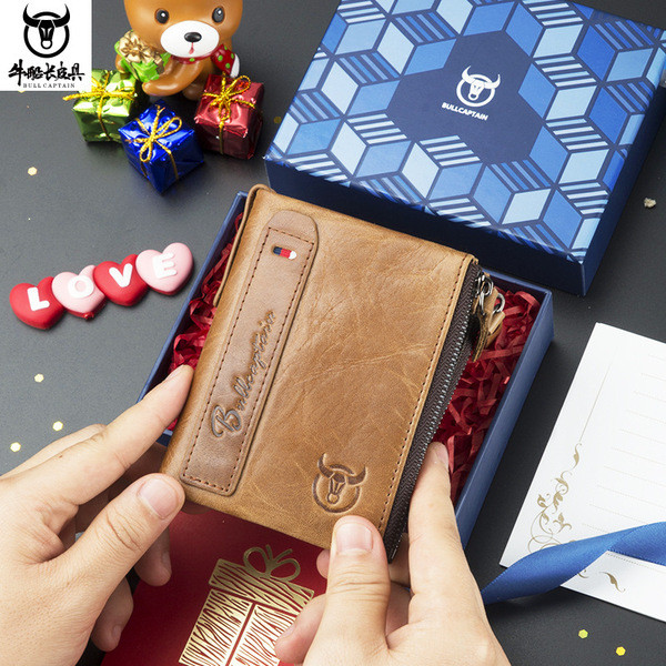 devid jones กระเป๋าสตางค์หนัง กัปตัน นิว ย้อนยุคหนังแท้ผู้ชายซิปกระเป๋าสตางค์แนวตั้งสบายๆสั้นอัลบั้ม