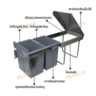 🔥ถังขยะใต้ซิงค์ ถังขยะในครัว🔥Kitchen Bin 30/40Lถังขยะลิ้นชัก มีฝาปิด ถังขยะซิ้งครัว ถังขยะ 2ถัง ชุดถังขยะพร้อมรางดึง t