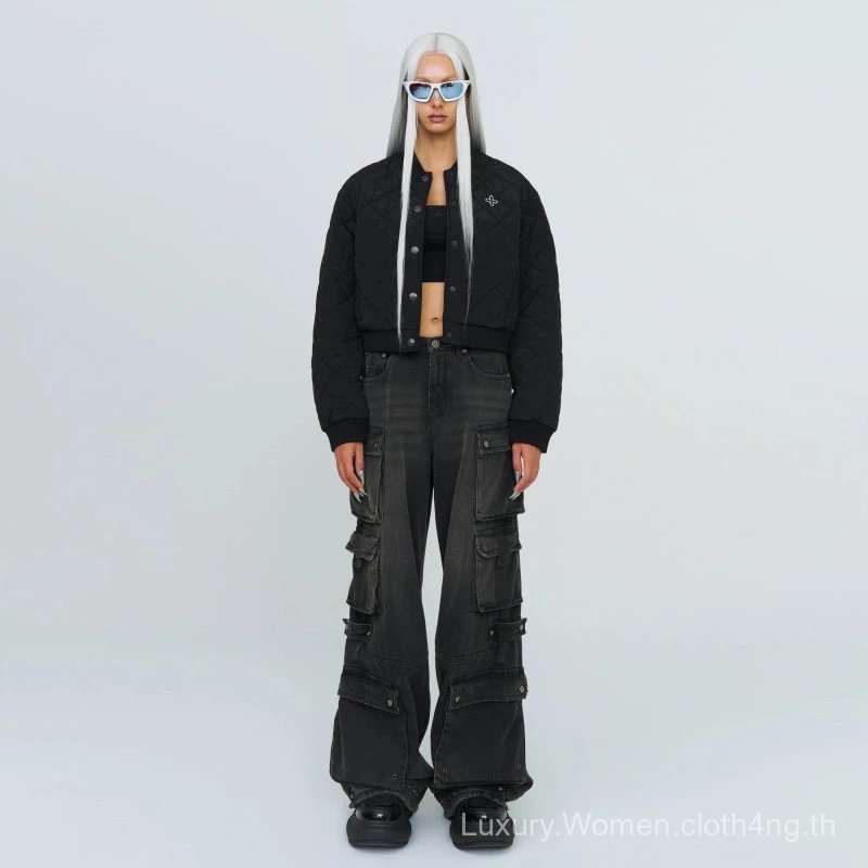 [1: 1 โลโก้รุ่นที่ถูกต้อง] SMFK Compass Badge Retro เบสบอลผ้าฝ้ายชุดอินเทรนด์ปักสั้น WARM Black Whit