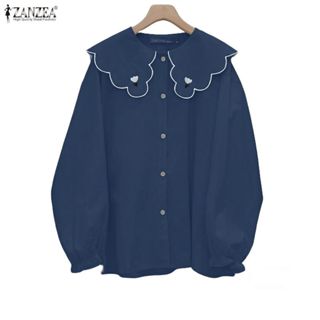 ZANZEA เสื้อเชิ้ตลายดอกไม้ด้านหน้าแฟชั่นสตรี