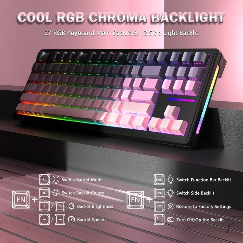 ATTACK SHARK M87 Pro V2 Mechanical Tri-mode คีย์บอร์ดเกมไร้สาย Hot-Swappable 5000mAh RGB Backlit
