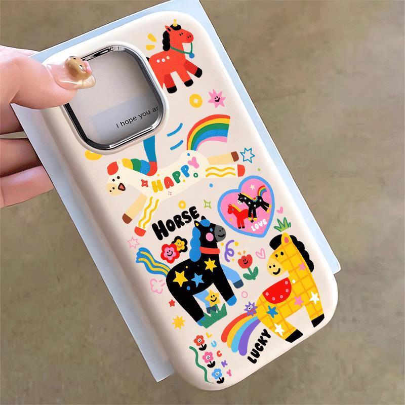 Rainbow Happy Pony สําหรับเคสโทรศัพท์ 16 17 14 15 11 Chubby iPhone 13 กรอบโลหะ 7p 8p