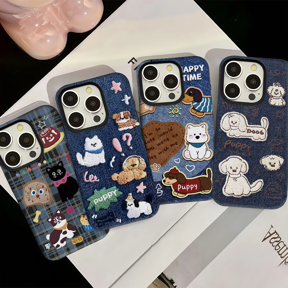 เคสไอโฟน 16 11สำหรับ iPhone 13 11 16 15 12 14 Pro Max XR 14 7 15 8 16 Plus XS Max X X XR เคสคาวบอย ลายลูกหมาน้อยปักลาย