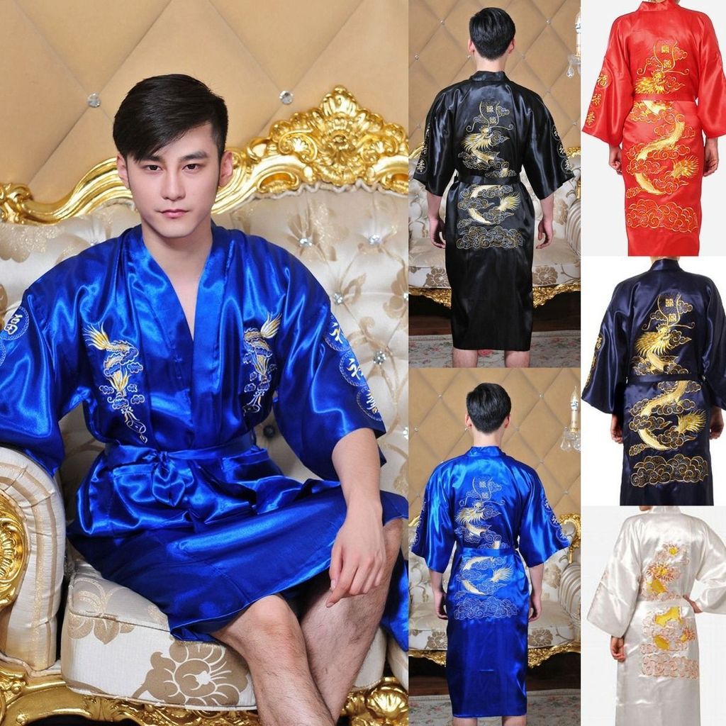 中国风 男装男士大龙浴衣 浴巾压身服装 衣服 女学生间门大龙装饰สไตล์ชาติพันธุ์ผู้ชาย Dalong เสื้อคลุมอาบน้ํา