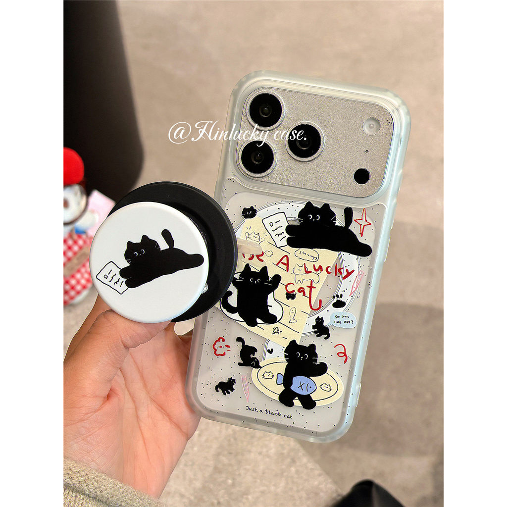 สนุกการ์ตูนน่ารักแมวดําวงเล็บแม่เหล็กเหมาะสําหรับSamsung s26 เคสโทรศัพท์S25/24 + การ์ตูนS23fe Simple s22 Frostedแม่เหล็กA57a56a55พร้อมขายึดA17a16a15a37 น่ารัก