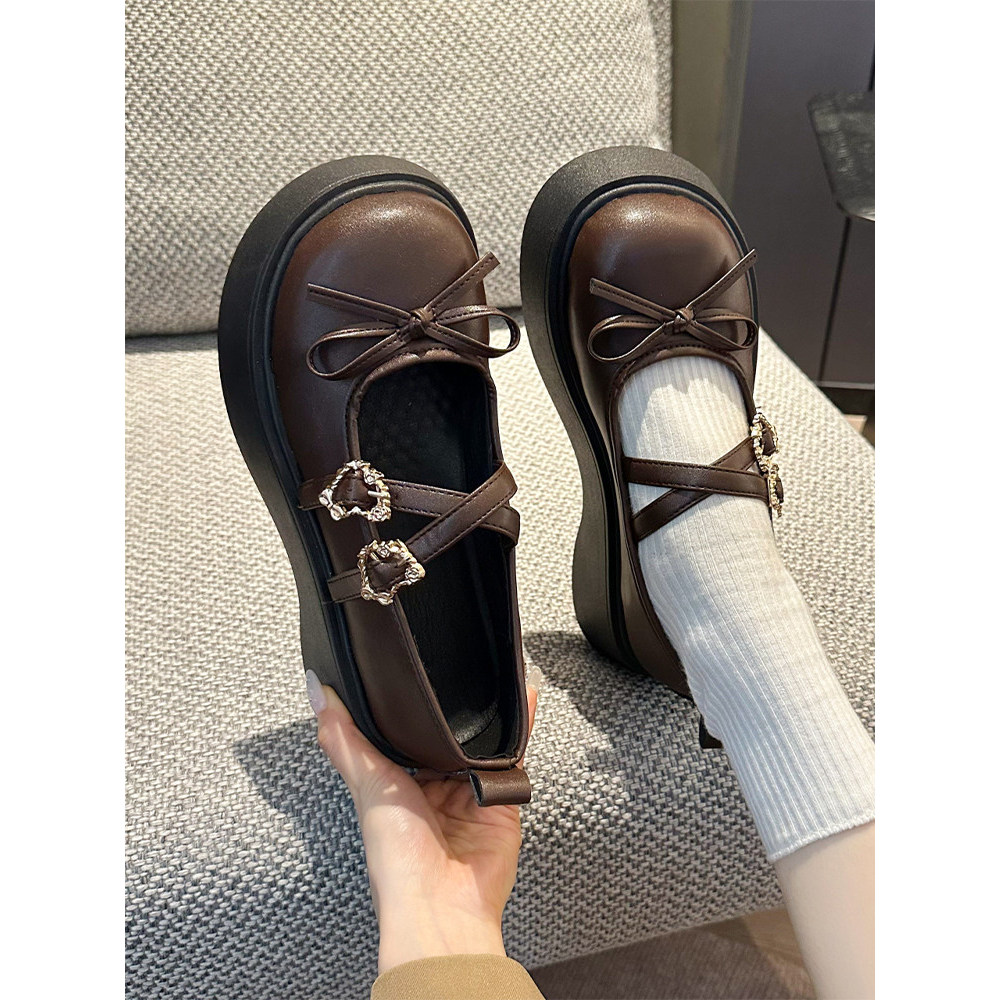แมรี่เจน รองเท้า marry jane marry jane shoes แพลตฟอร์มหนาSoled Mary Janeรองเท้าหนังขนาดเล็กผู้หญิง 2