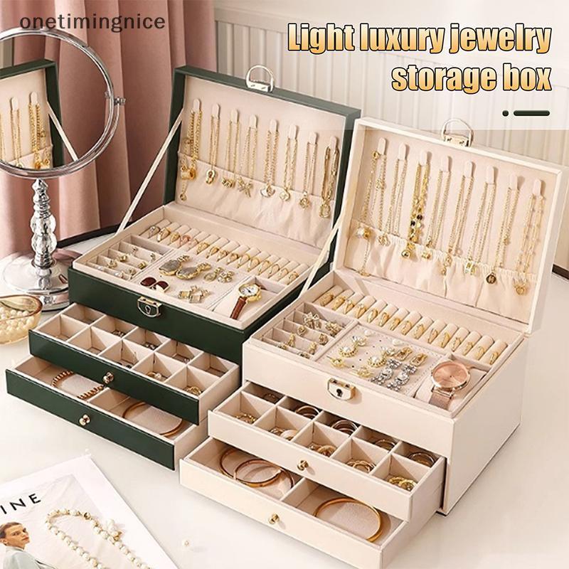 Onetimingnice 3 ชั้นเครื่องประดับคริสต์มาสสําหรับ Lady พร้อมล็อคสร้อยคอต่างหูกล่องเครื่องประดับ OTN