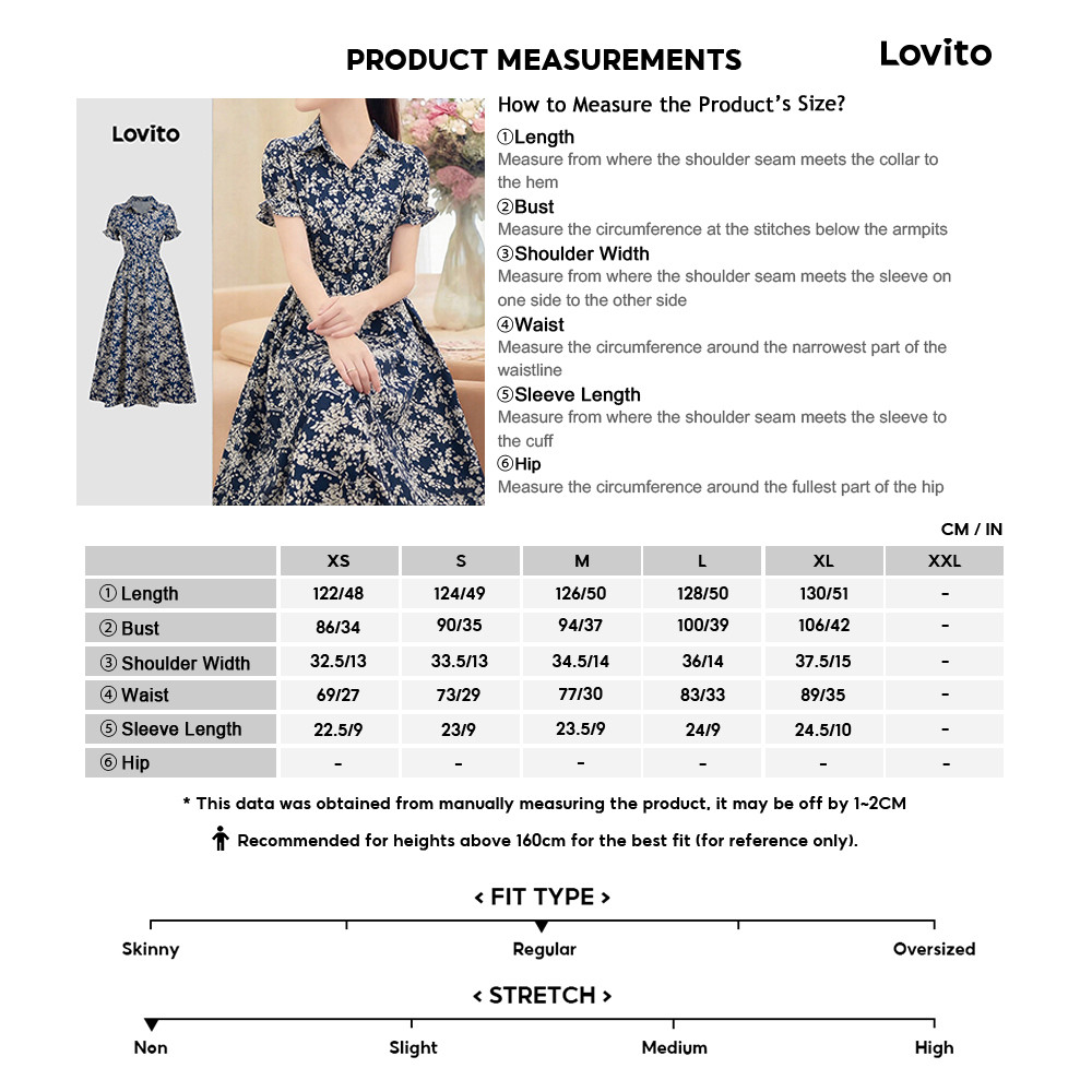 Lovito ชุดเดรสลําลองลายกระดุมชุดเดรสหลากสีฤดูใบไม้ผลิ/ฤดูร้อนสําหรับผู้หญิง L135ED364 - รูปที่ 7