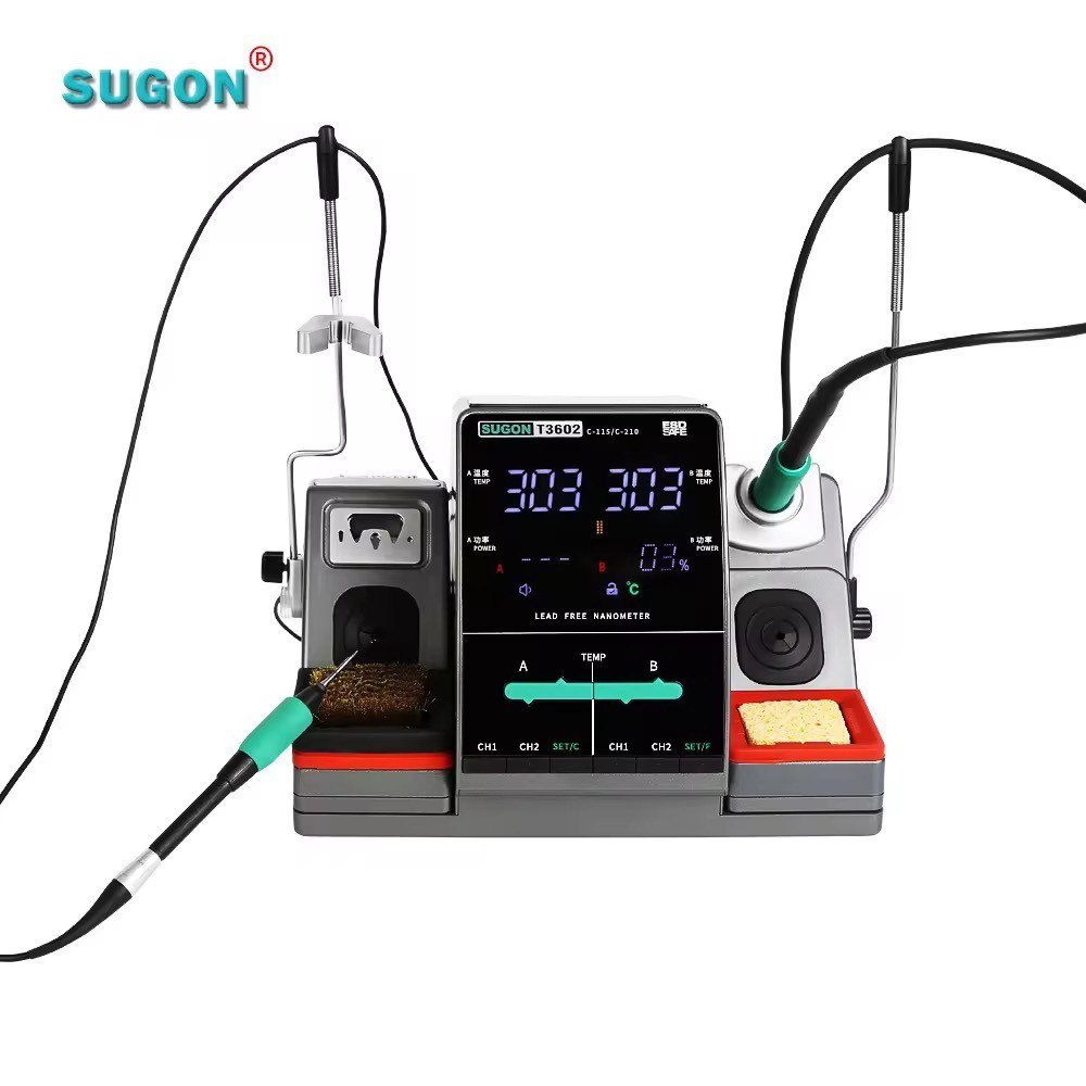 SUGON-T3602 สถานีบัดกรี สถานีเชื่อมและซ่อมแซมงานเชื่อม JBC C115 C210 แบบสองสถานี