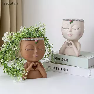 [TSST] สวนกระถางดอกไม้สร้างสรรค์แจกันเรซิ่นหุ่นนอร์ดิกพื้นผิวบุคลิกภาพกระถางดอกไม้แคคตัสสีเขียวประดับกระถาง TAN