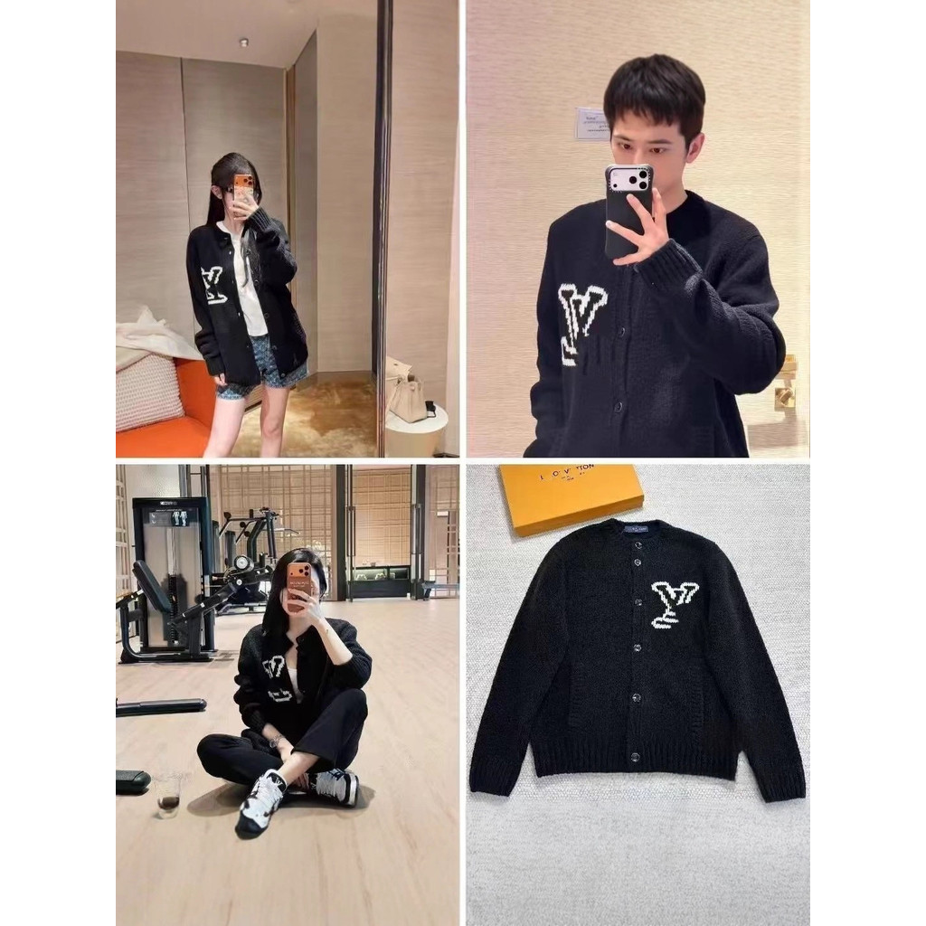 3T2K L* Jacquard Logo Knitted Wool Cardigan Unisex Loose Fit Sweater