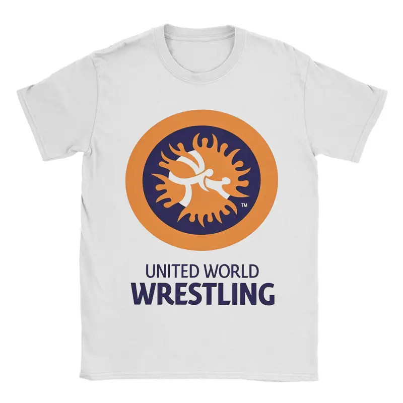 เสื้อยืดผู้ชายลายโลโก้ United World Wrestling UWW เสื้อยืดลำลอง เสื้อสตรีทแวร์ เสื้อผ้าฝ้ายสบายๆ ของ