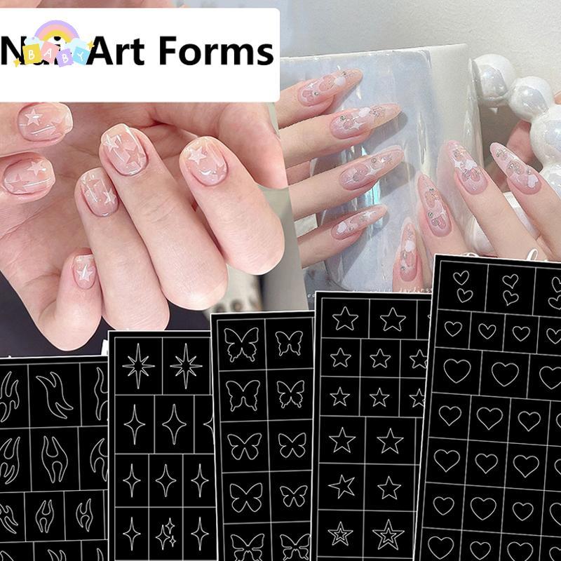 [BB-t] Hallow Star Heart Butterfly Nail Forms Fringe Tip Guides Stier DIY Nail Art Tips Stencil Strips เครื่องมือทําเล็บ Salon ใหม่