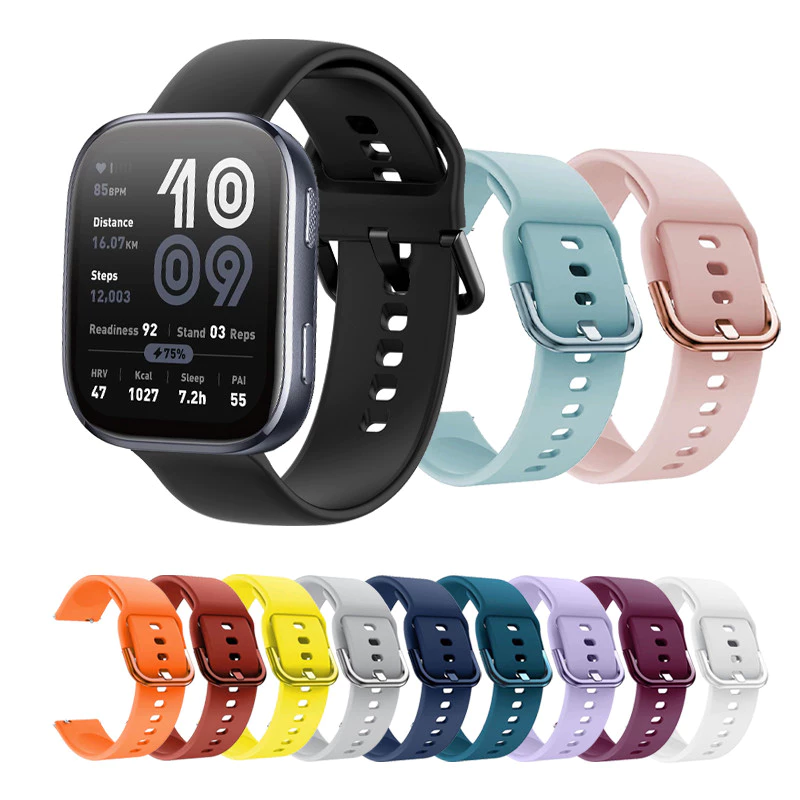 สายรัดซิลิโคนหัวเข็มขัดสีสําหรับ Huami Amazfit Bip 6 5 Bip3 Pro GTS 4 3 2 Mini
