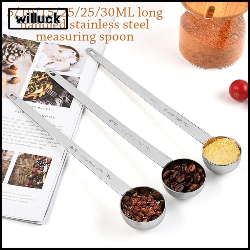 WILLUCK ที่ตักกาแฟ, สแตนเลสด้ามยาววัด Tablespoon, คุณภาพสูง Thicken 5/10/15/20/25/30ML ช้อนตวงกาแฟนมผง